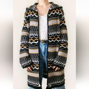 SIONI OPEN BOHO CARDIGAN SZ M ORANGE BLACK KNIT WESTERN LONG SLEEVE BOHEMIAN